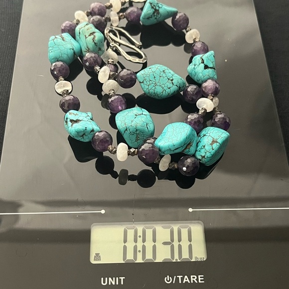 Large Chunky Genuine Turquoise Nugget, Amethyst, Moon Stone, 925 Necklace 24 in - Picture 8 of 8